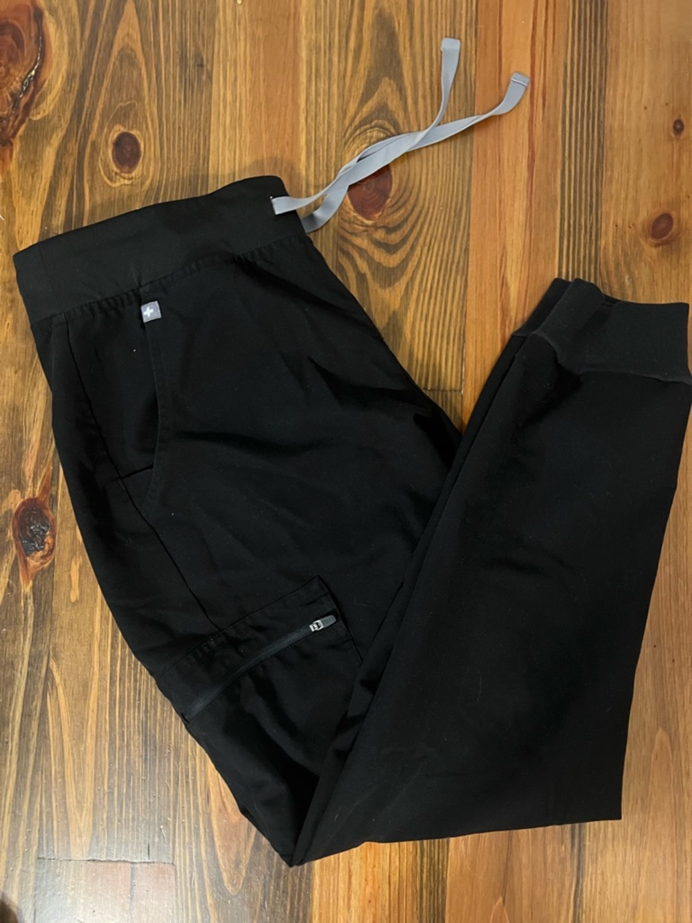 Figs Black Track Jogger Pants with Gray Drawstring